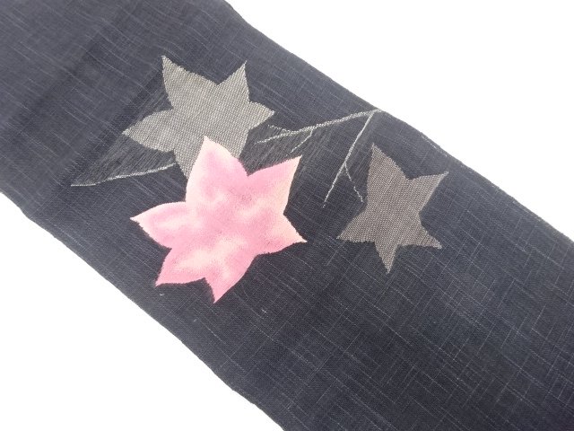 JAPANESEKIMONO / ANTIQUE KIMONO FOR SUMMER TSUMUGI MAPLE PATTERN WOVEN